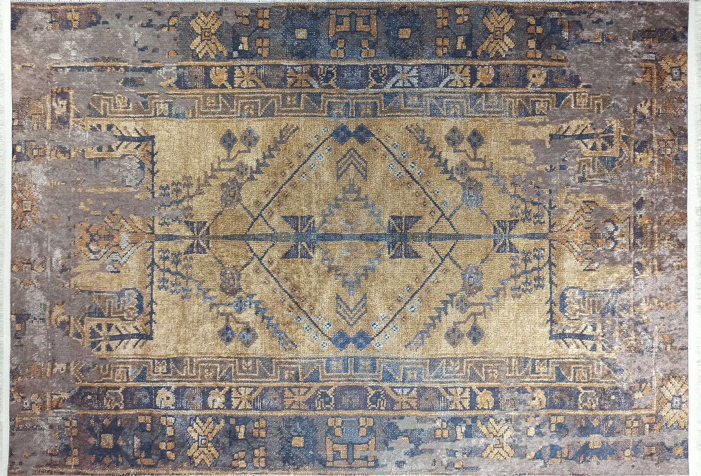 İran Kahverengi Sarı Vintage Yazlık Halı - Pera Halı