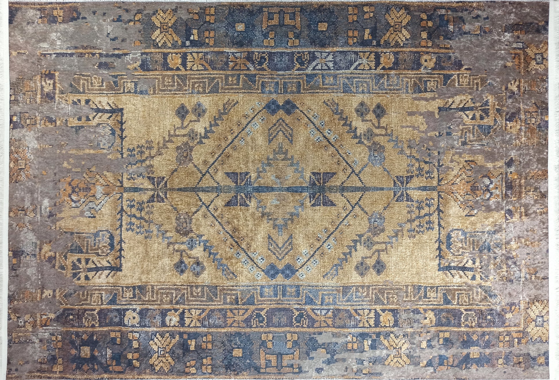 İran Kahverengi Sarı Vintage Yazlık Halı - Pera Halı