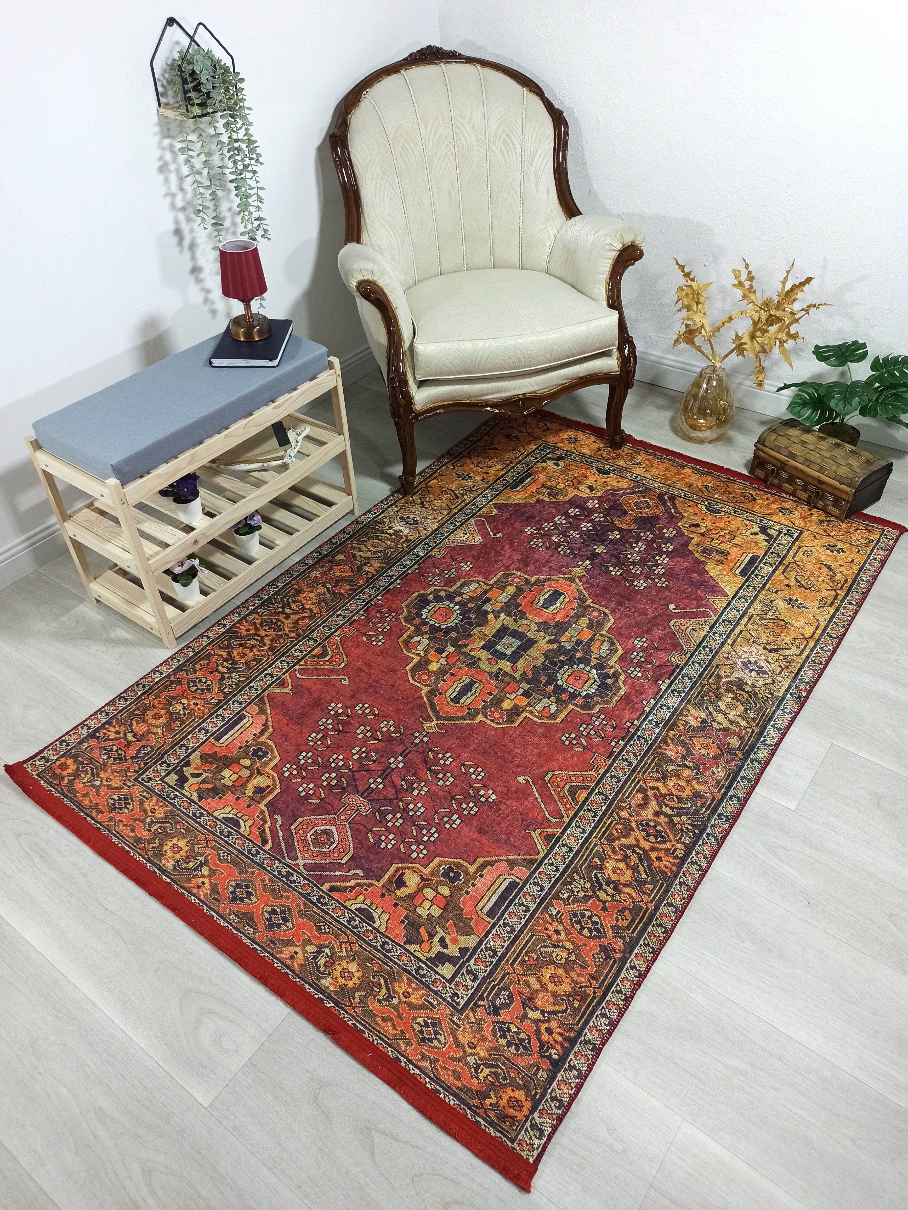Uşak Koyu Kırmızı Bej Kilim Halı - Pera Halı