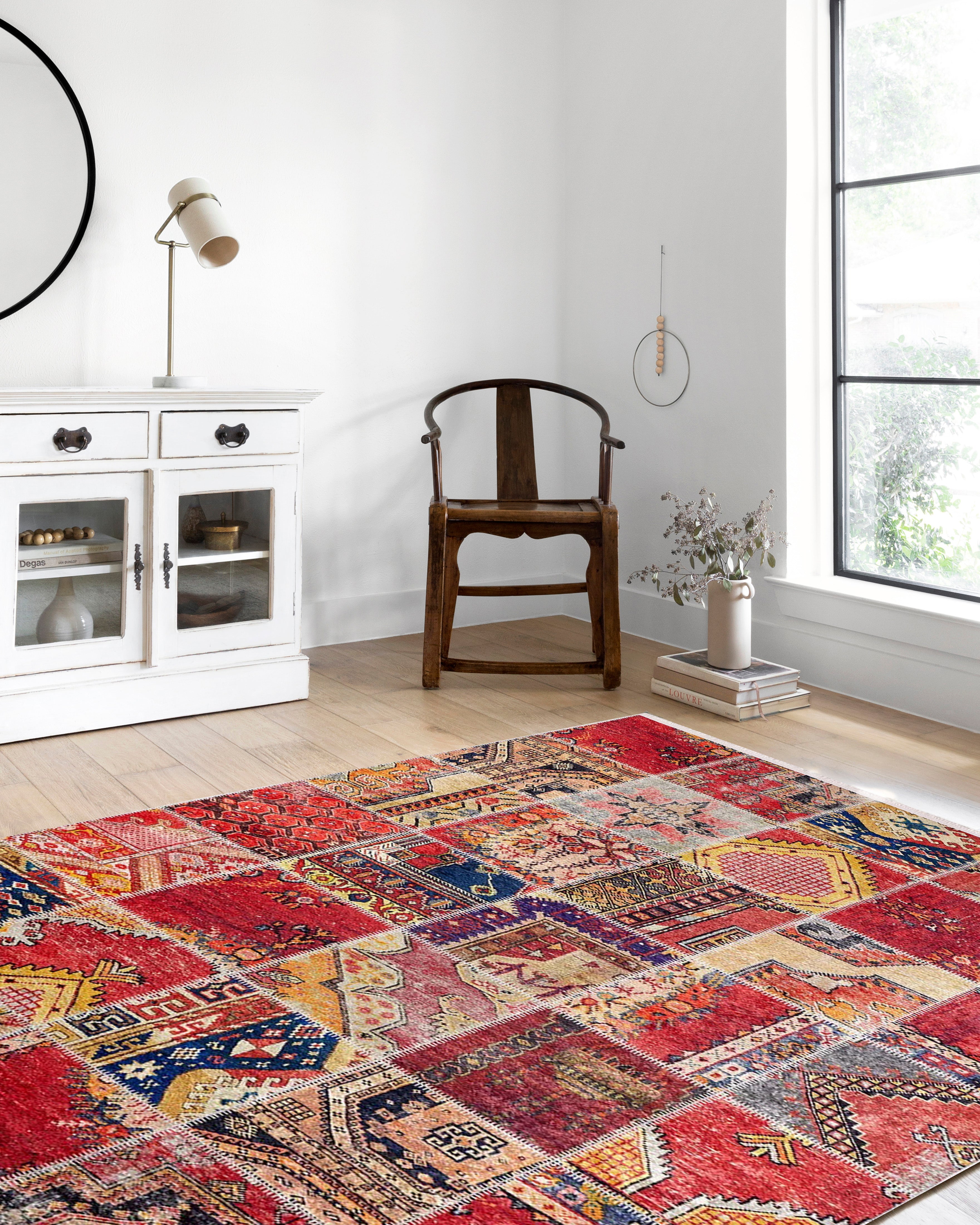 Kırmızı Patchwork Desenli Halı - Pera Halı