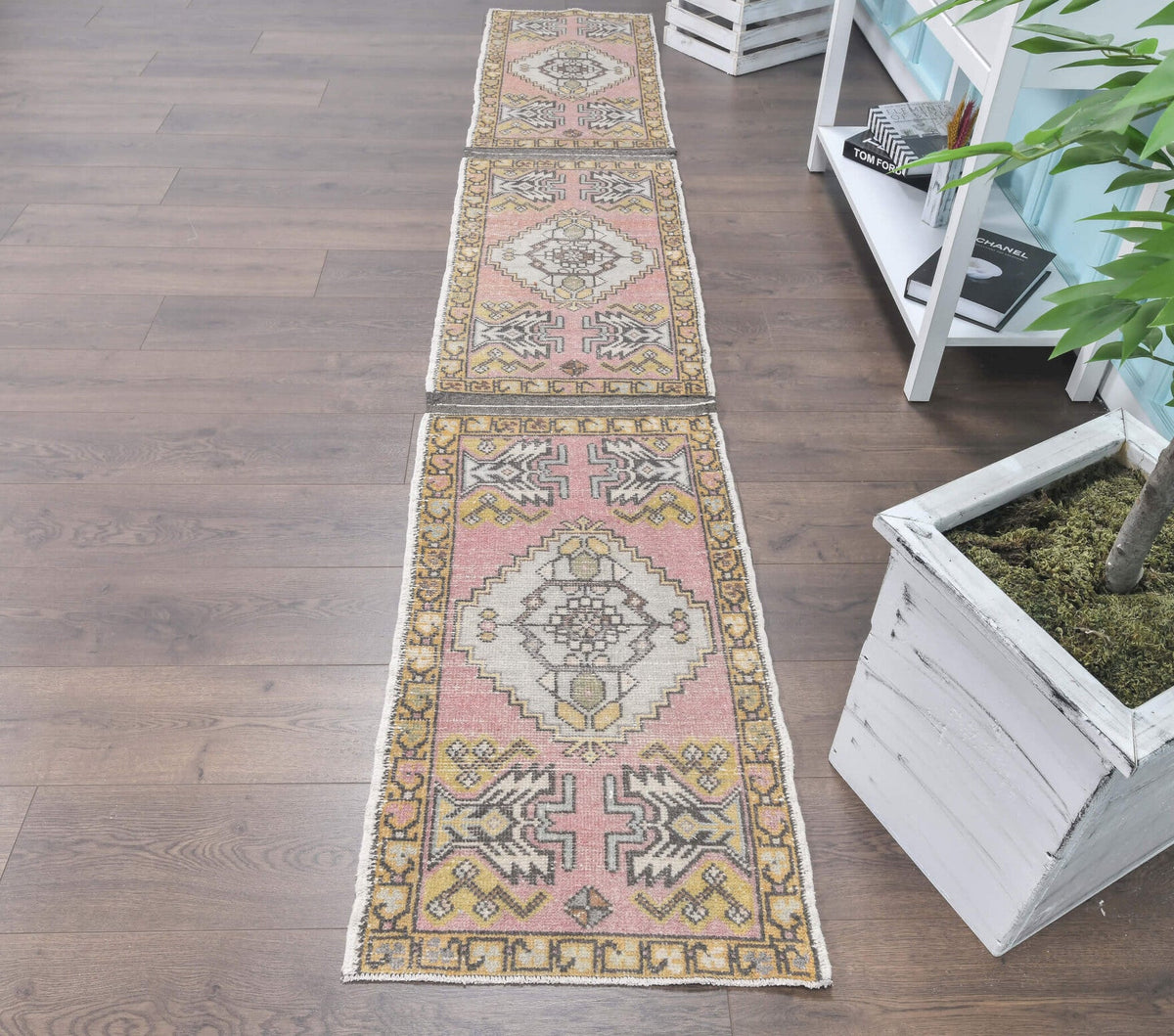 El yapımı vintage yolluk 51x315 cm oryantal desenli yün - detay görünümü