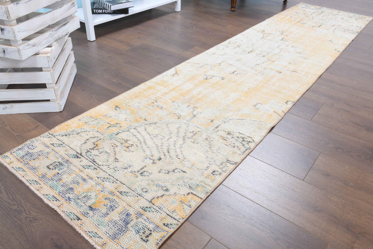 El yapımı vintage yolluk 71x302 cm çiçek desenli desenli yün - detay görünümü