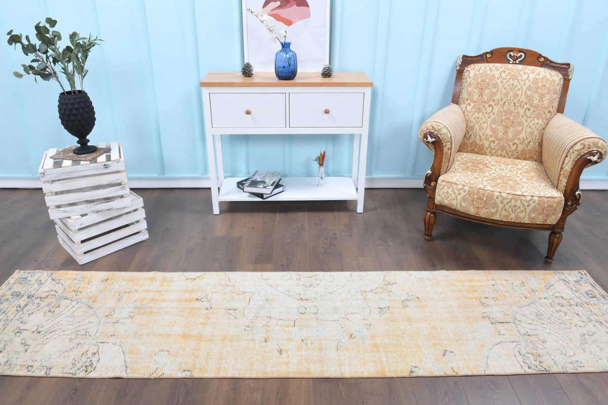 El yapımı vintage yolluk 71x302 cm çiçek desenli desenli yün - yakın çekim doku detayı