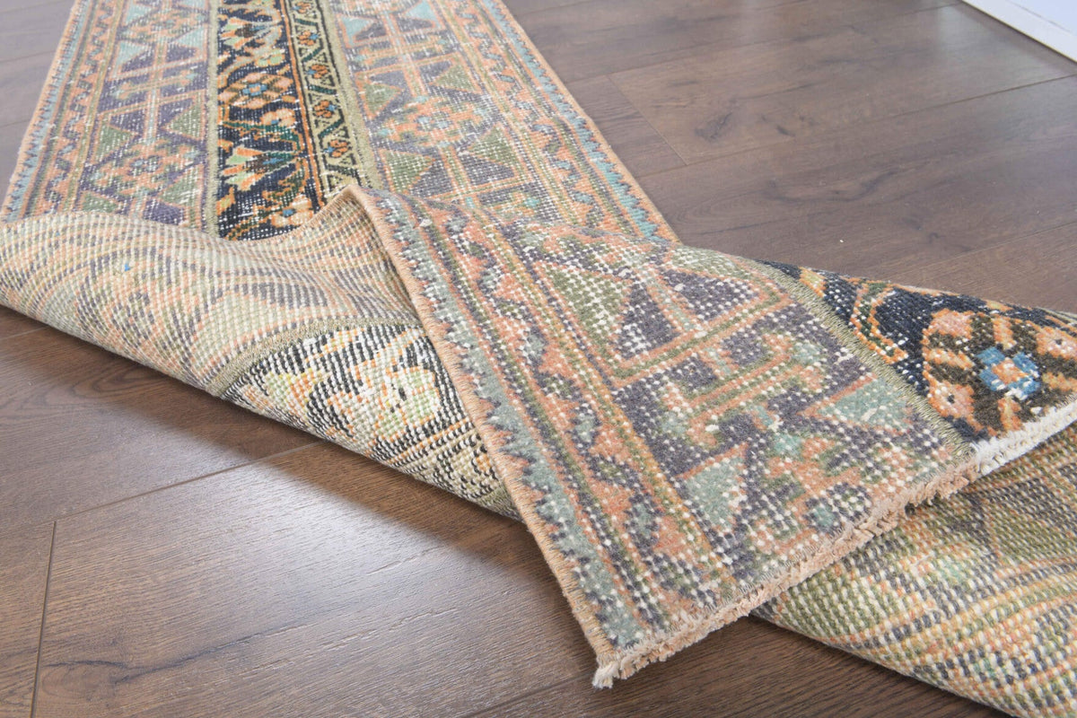 El yapımı vintage yolluk 56x338 cm i̇kat desenli yün - detay görünümü
