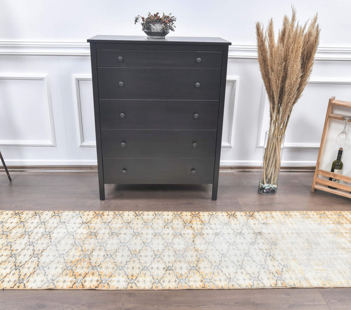 El yapımı vintage yolluk 74x325 cm i̇kat desenli yün - detay görünümü
