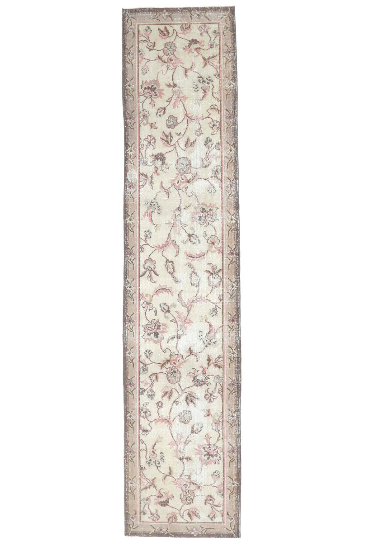 El yapımı vintage yolluk 76x348 cm çiçek desenli desenli yün - farklı açıdan görünüm