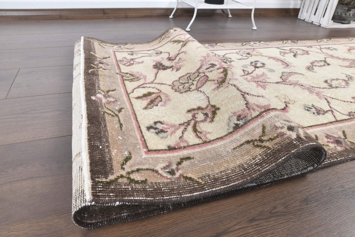 El yapımı vintage yolluk 76x348 cm çiçek desenli desenli yün - üstten görünüm