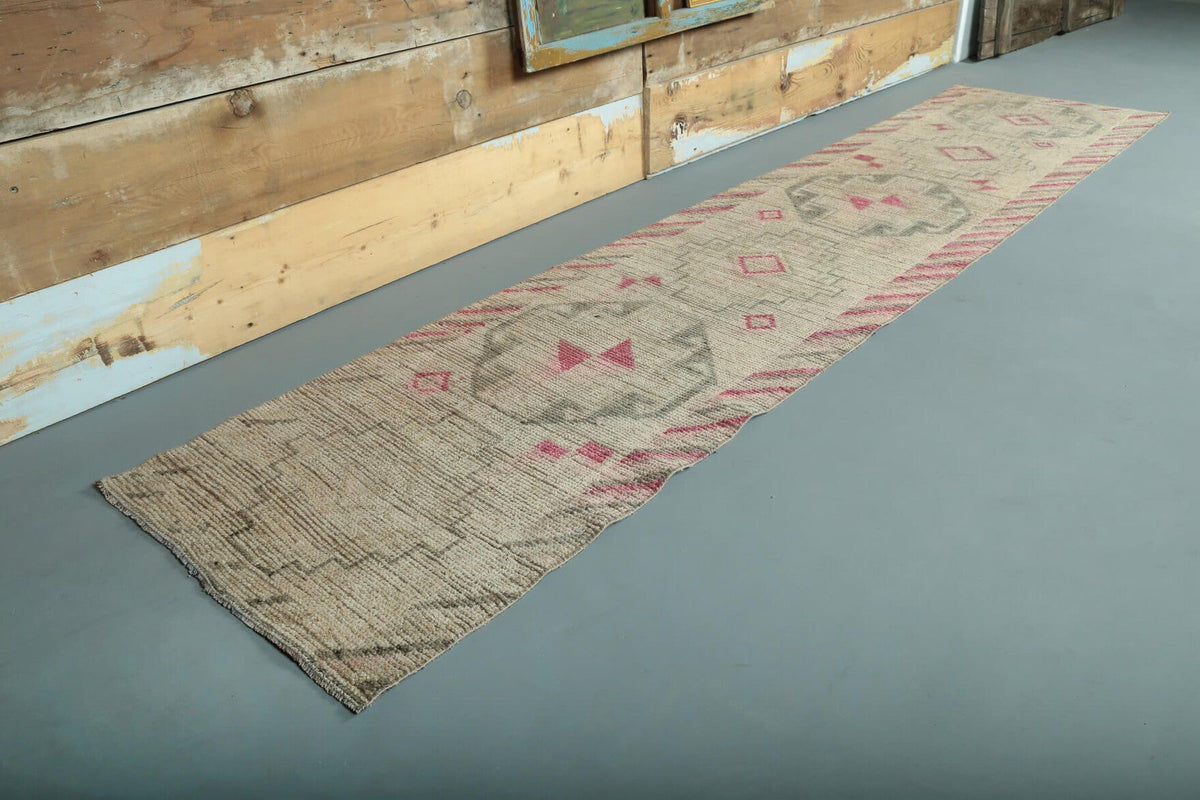 El yapımı vintage yolluk 74x338 cm geometrik desenli yün - detay görünümü