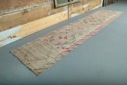 1970'lerden Anadolu kökenli geometrik desenli el dokuma vintage yolluk, 74x337 cm