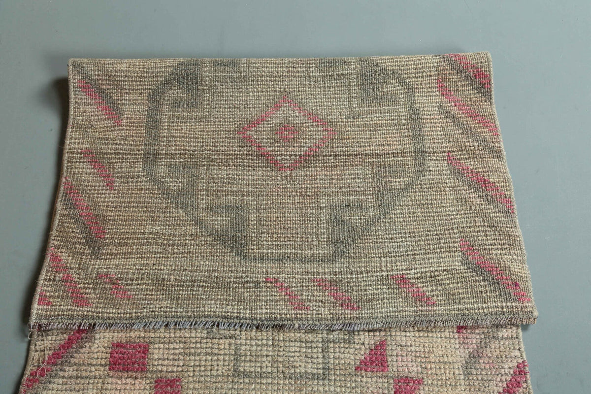 Antre ve koridor için geometrik desenli el dokuma vintage yolluk – 74x337 cm