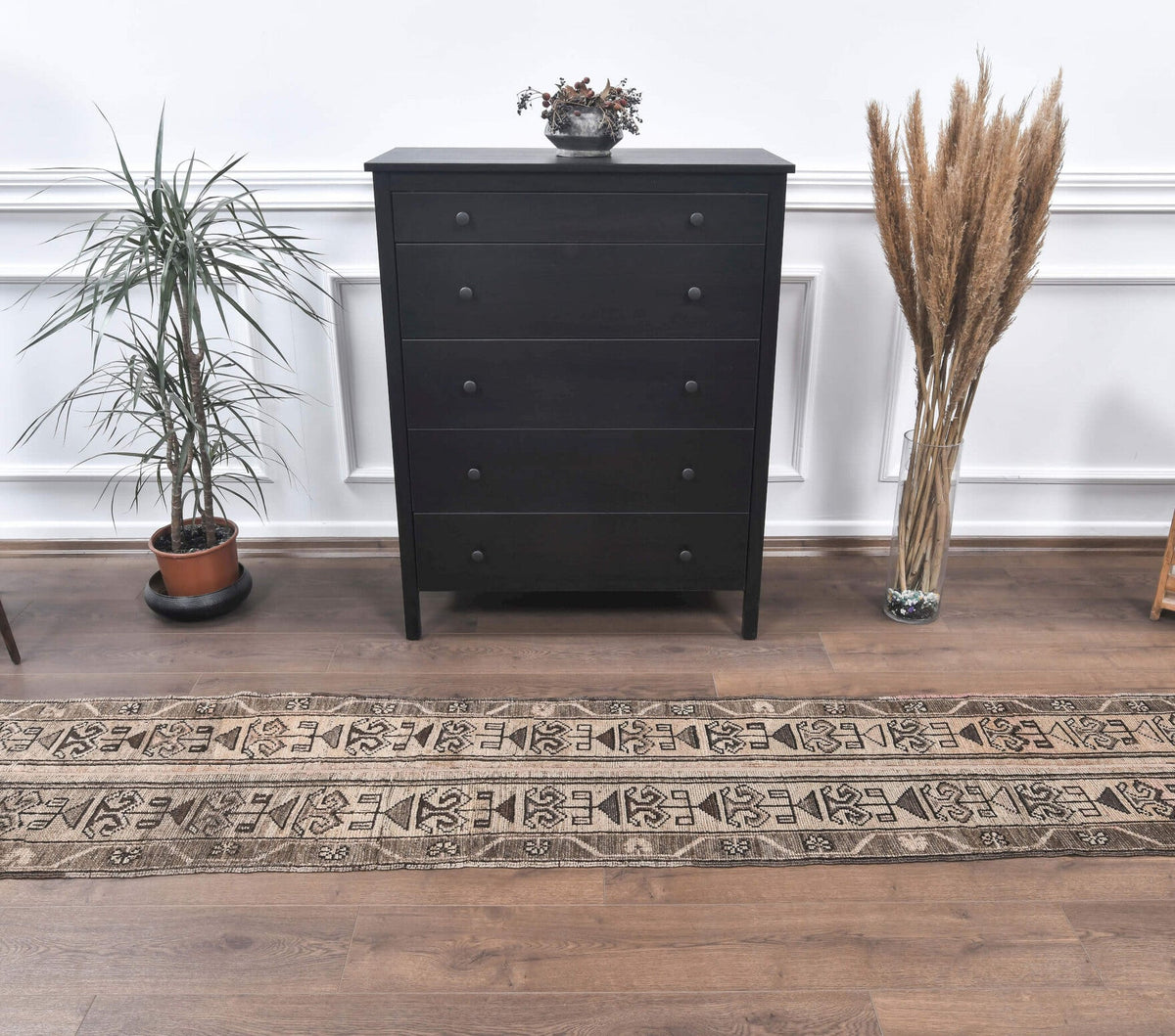 El yapımı vintage yolluk 56x345 cm i̇kat desenli yün - detay görünümü