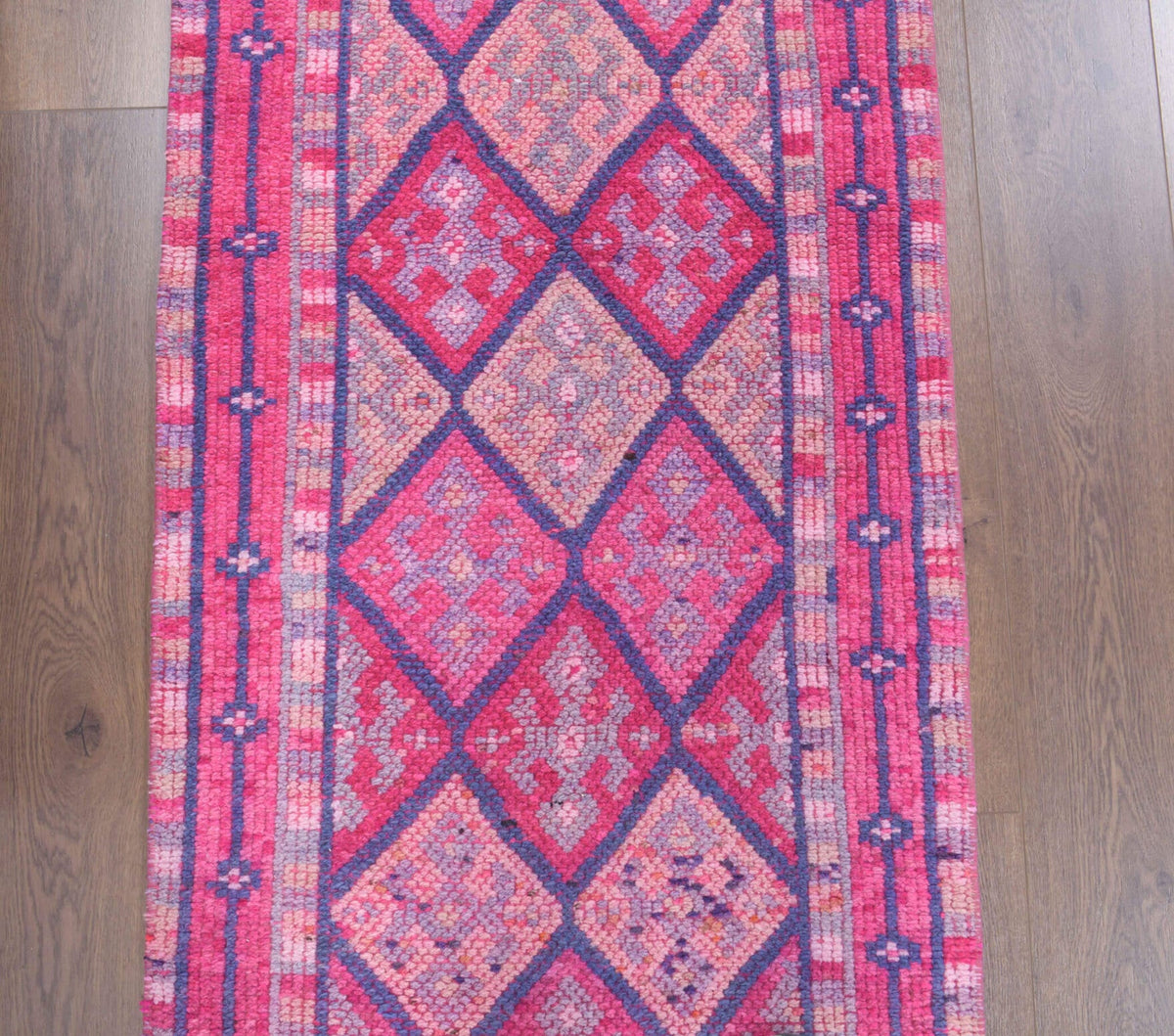 El yapımı vintage yolluk 61x335 cm i̇kat desenli yün - kenar ve saçak detayı