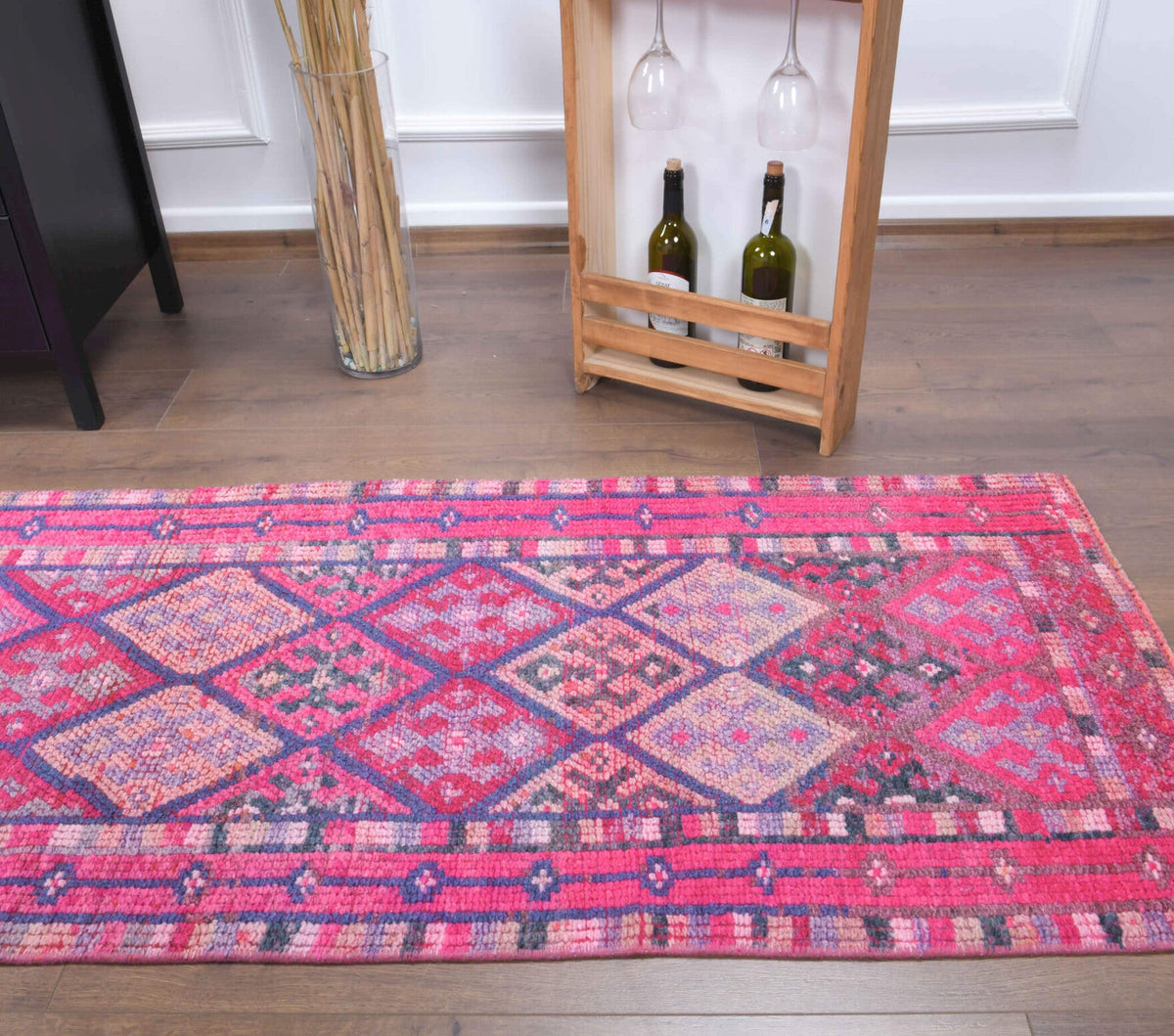 El yapımı vintage yolluk 61x335 cm i̇kat desenli yün - mekan görünümü