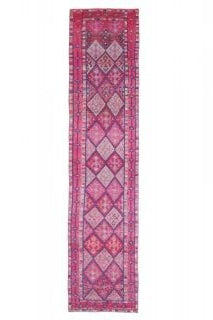 El yapımı vintage yolluk 61x335 cm i̇kat desenli yün - üstten görünüm