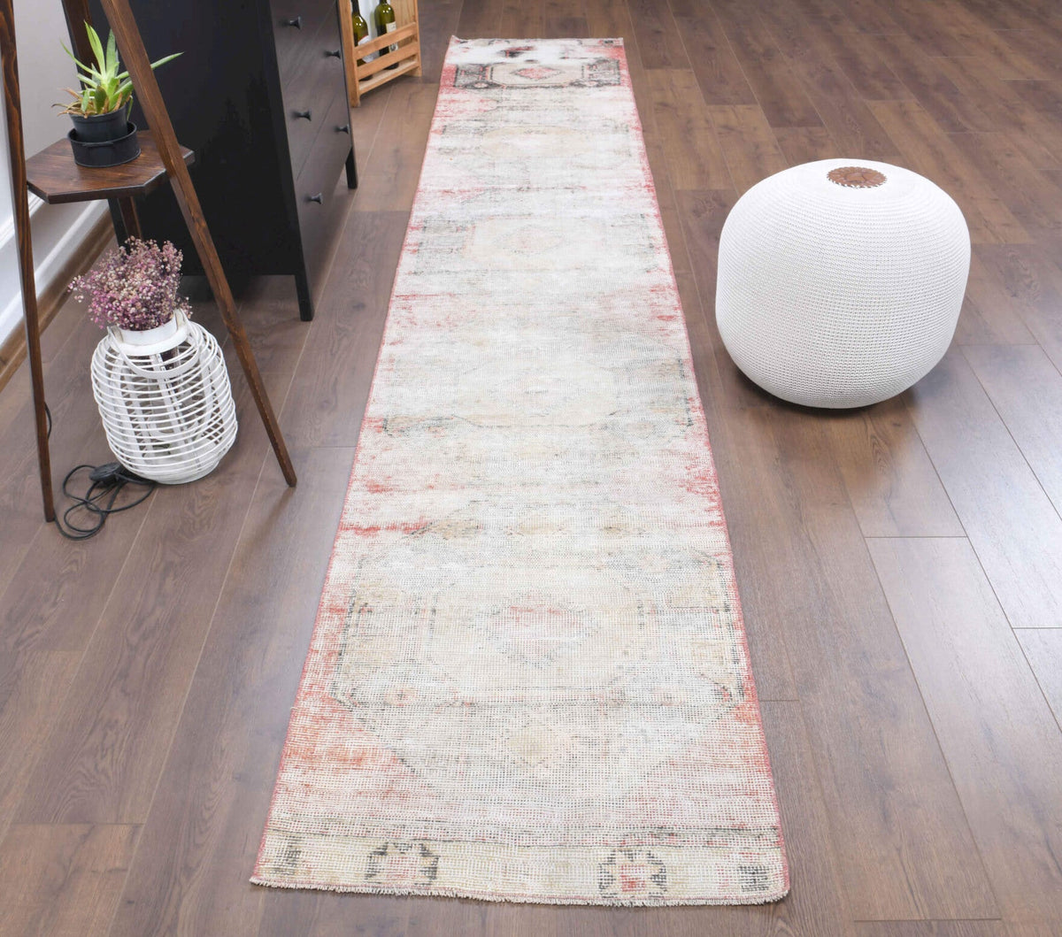 El yapımı vintage yolluk 74x396 cm soyut desenli yün - detay görünümü