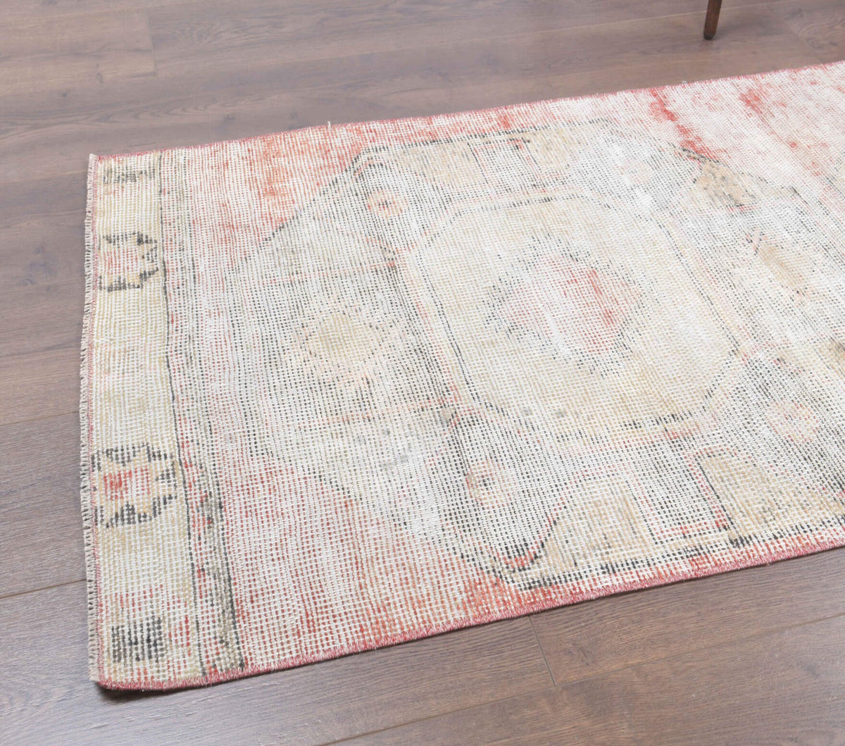 El yapımı vintage yolluk 74x396 cm soyut desenli yün - kenar ve saçak detayı
