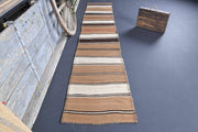 El yapımı vintage yolluk 74x384 cm kilim desenli yün - detay görünümü