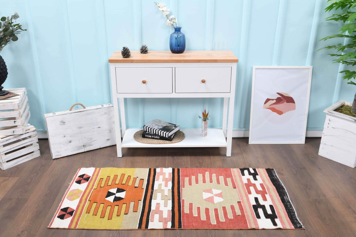El yapımı vintage halı 71x157 cm vintage desenli yün - detay görünümü