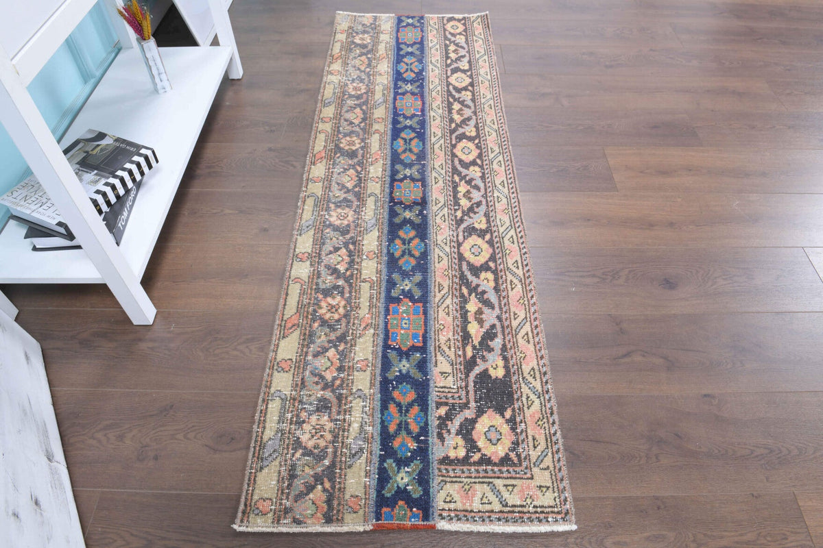 1970'lerden Anadolu kökenli oryantal desenli patchwork vintage yolluk, 56x179 cm
