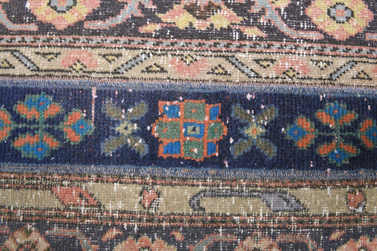 Bej, turuncu ve kahverengi renkli patchwork vintage yolluk, yün hav, kumaş taban