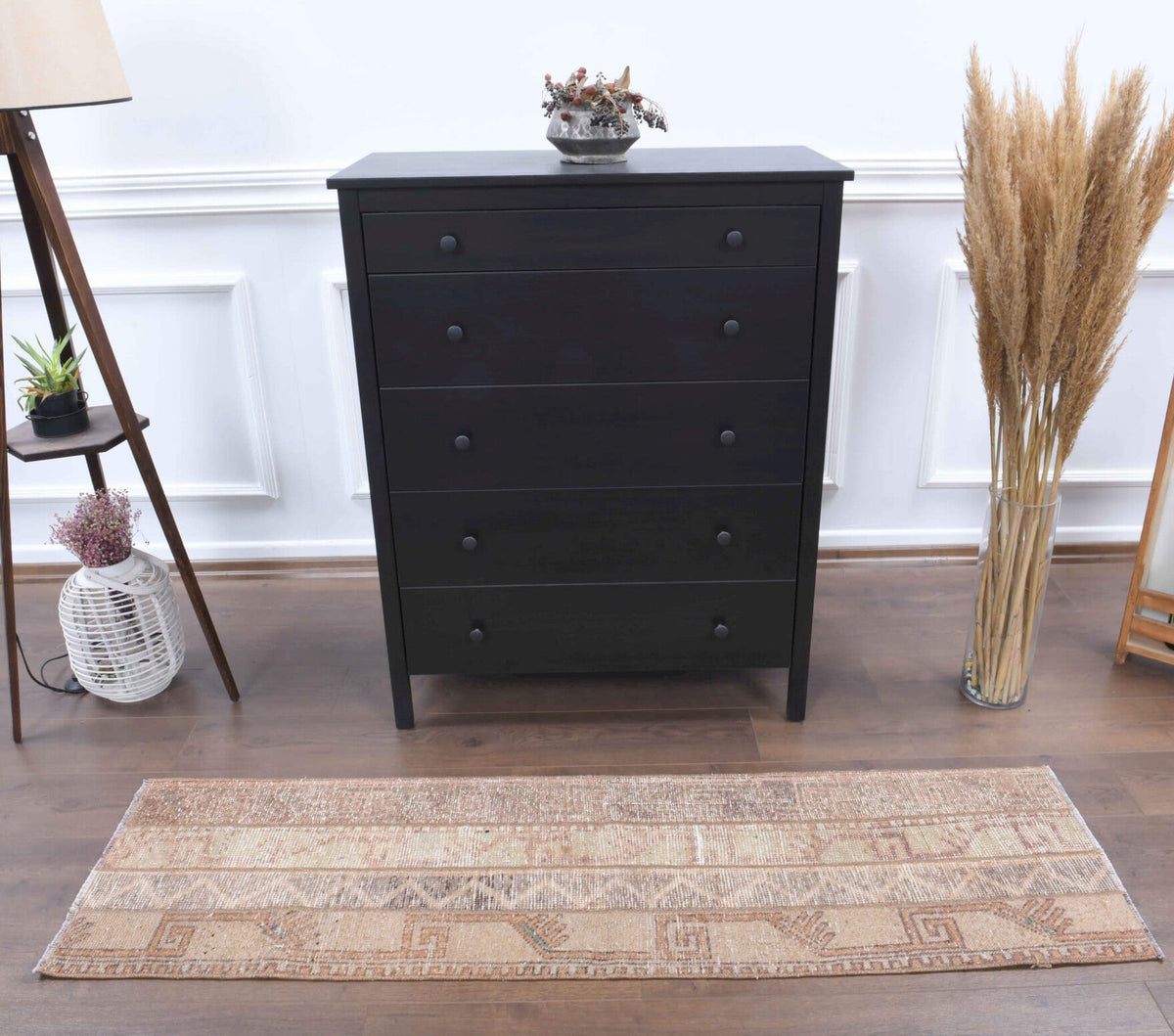 1970'lerden Anadolu kökenli ikat desenli patchwork vintage yolluk, 50x180 cm