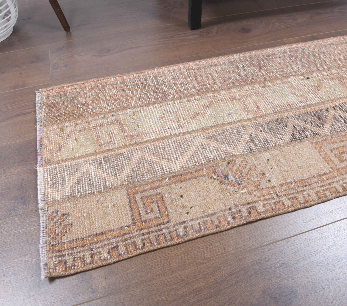 Ikat desenli patchwork vintage yolluk – turuncu, kırmızı ve kahverengi tonlarda yün dokuma