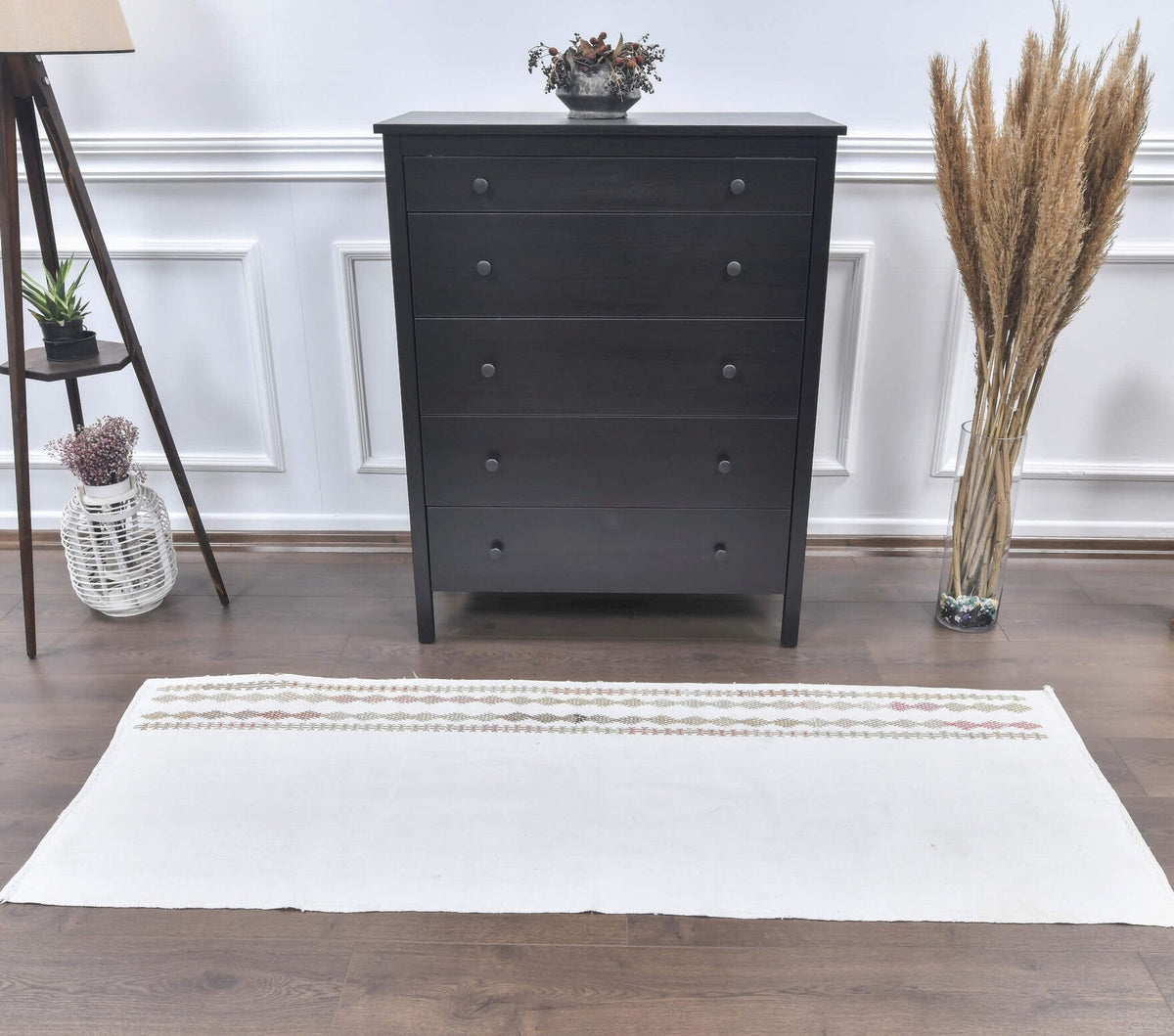 El yapımı vintage yolluk 71x196 cm düz desenli yün - detay görünümü