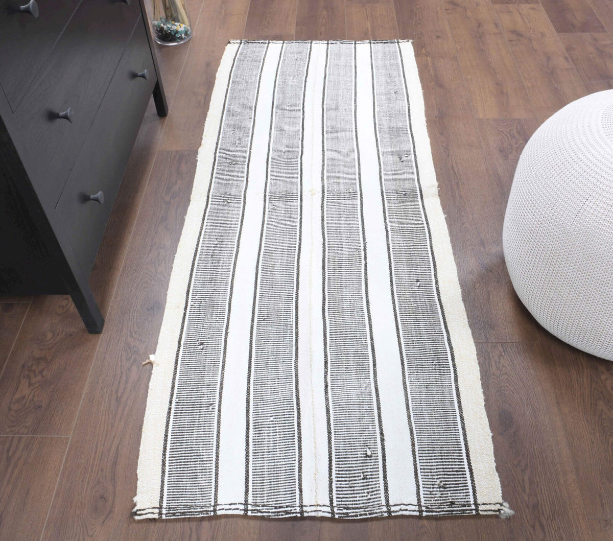 El yapımı vintage yolluk 66x170 cm çizgili desenli yün - detay görünümü