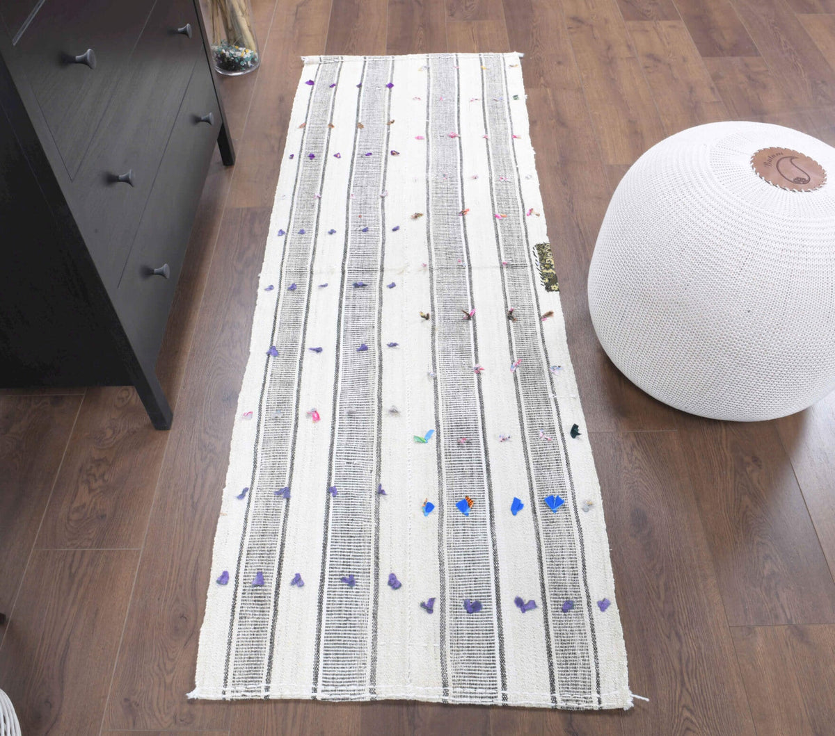 El yapımı vintage yolluk 66x185 cm kilim desenli yün - detay görünümü