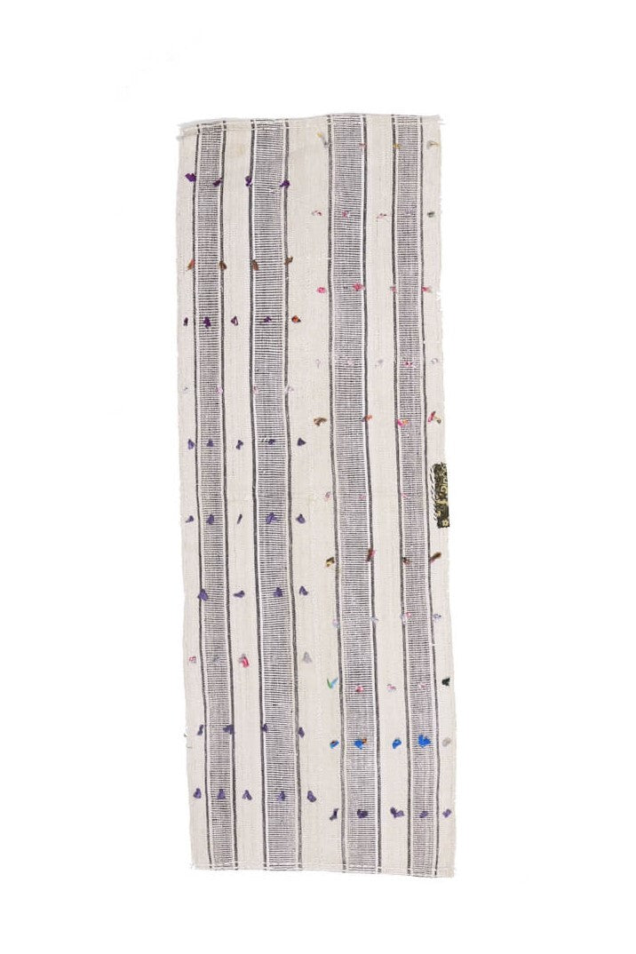 66x187 cm gri ve beyaz kilim motifli vintage kilim yolluk – üstten tam görünüm