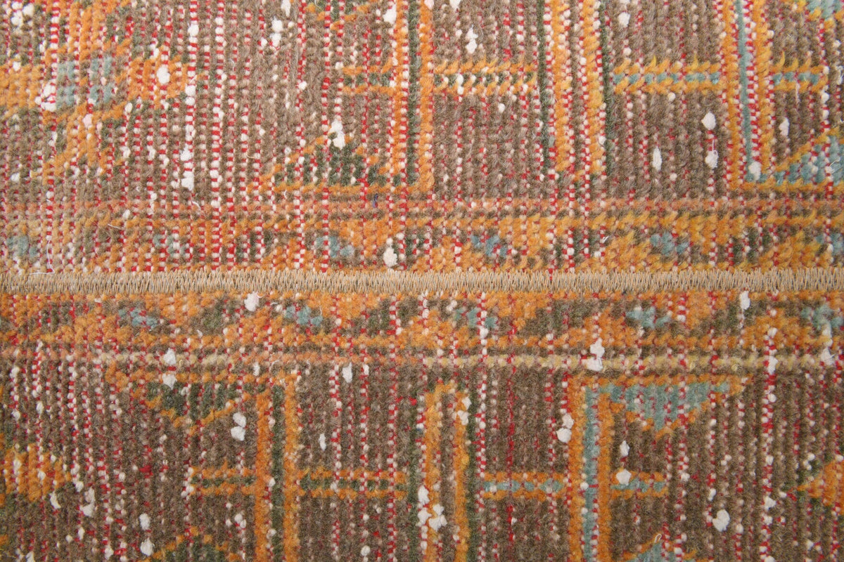 Turuncu renkli patchwork vintage yolluk, yün hav, kumaş taban