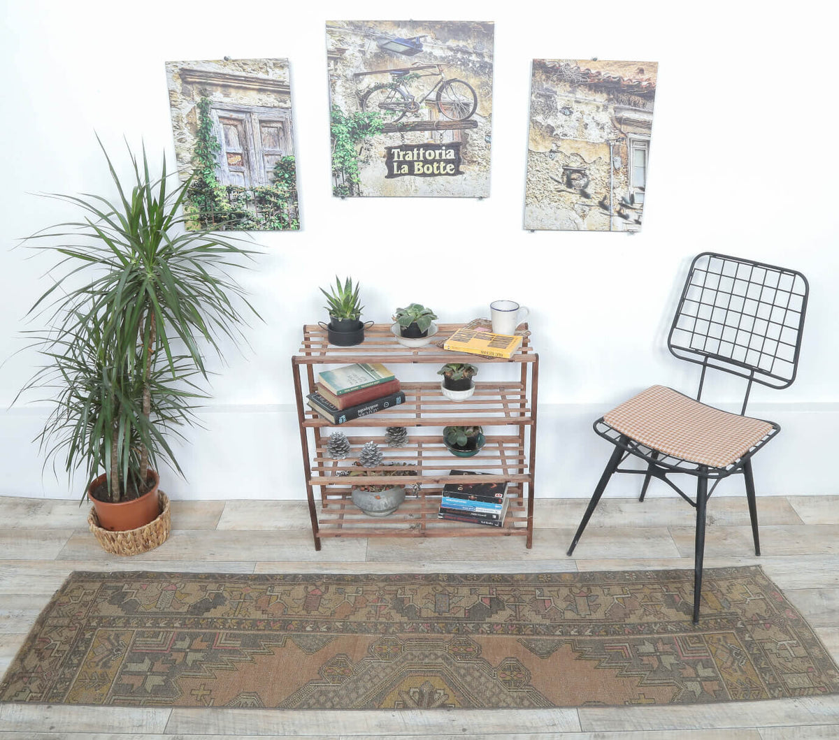 El yapımı vintage yolluk 51x218 cm bordürlü desenli yün - detay görünümü