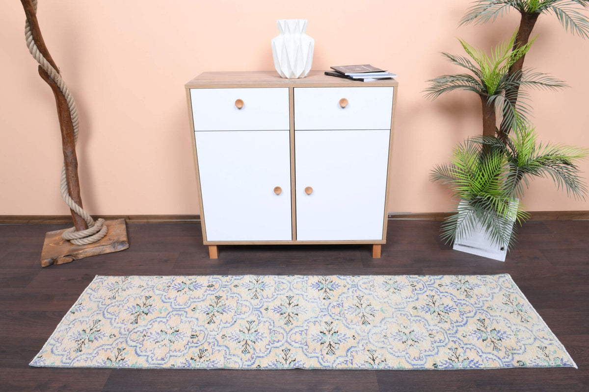 El yapımı vintage yolluk 61x183 cm çiçek desenli desenli yün - detay görünümü