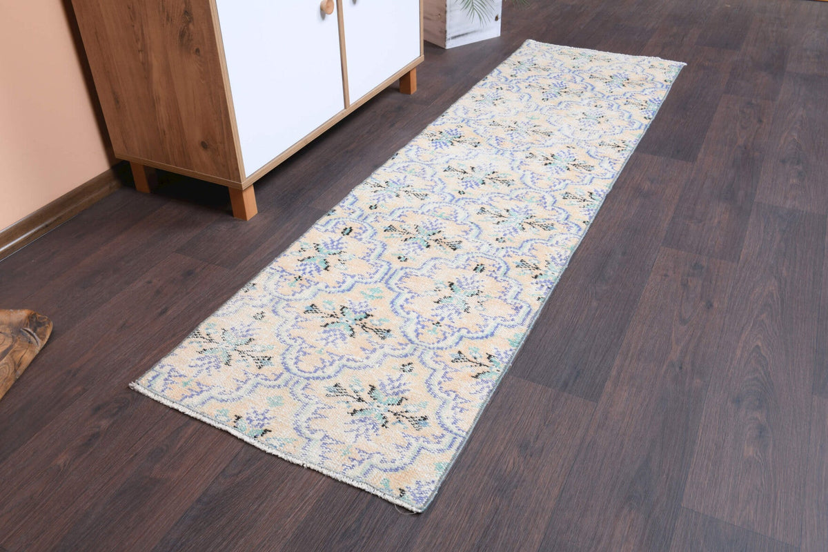El yapımı vintage yolluk 61x183 cm çiçek desenli desenli yün - yakın çekim doku detayı