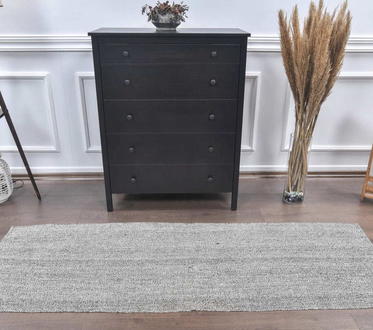 El yapımı vintage yolluk 71x218 cm düz desenli yün - yakın çekim doku detayı