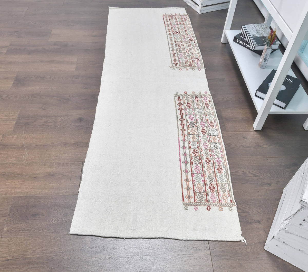 El yapımı vintage yolluk 71x216 cm düz desenli yün - detay görünümü