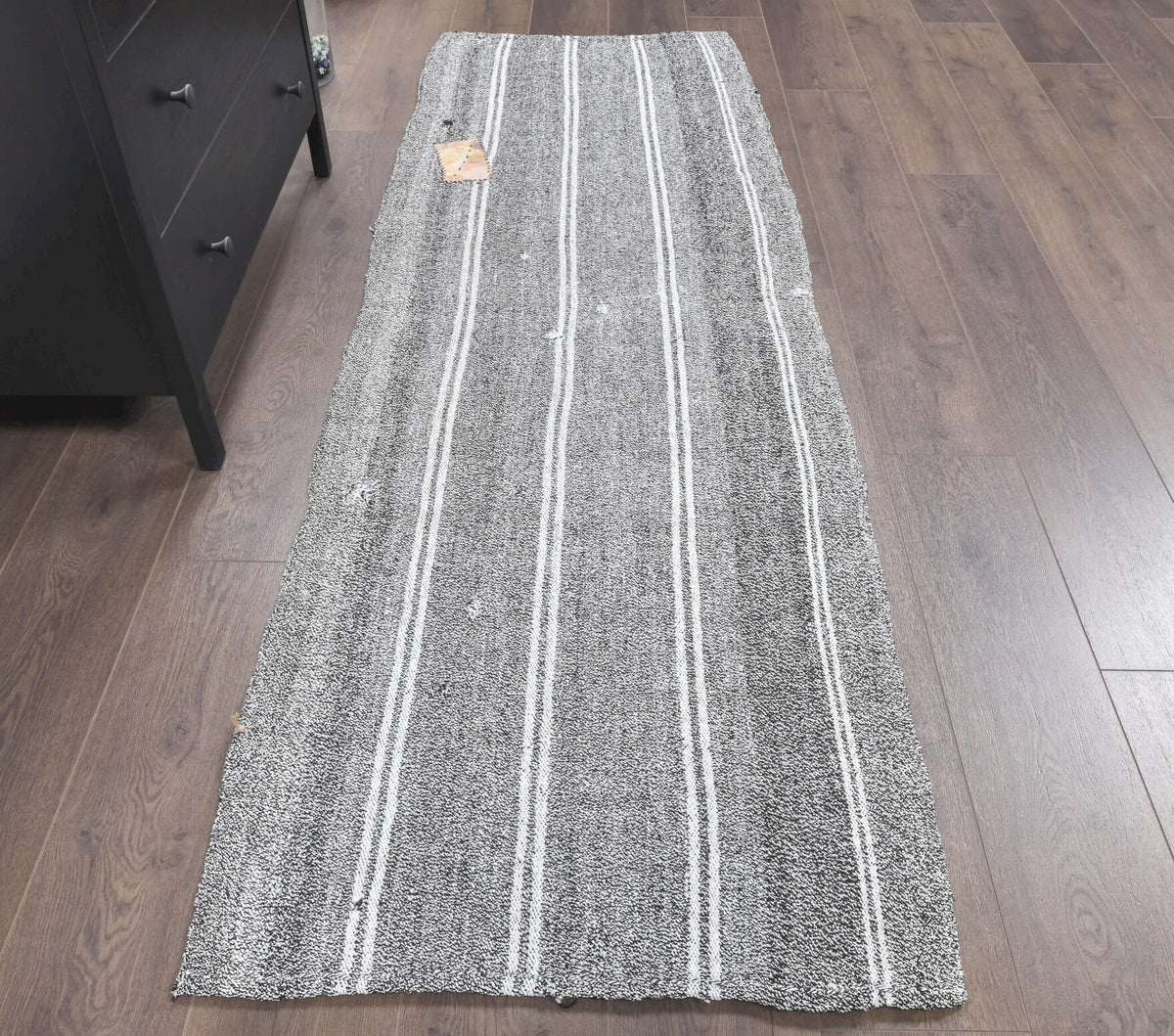 El yapımı vintage yolluk 74x226 cm çizgili desenli yün - yakın çekim doku detayı