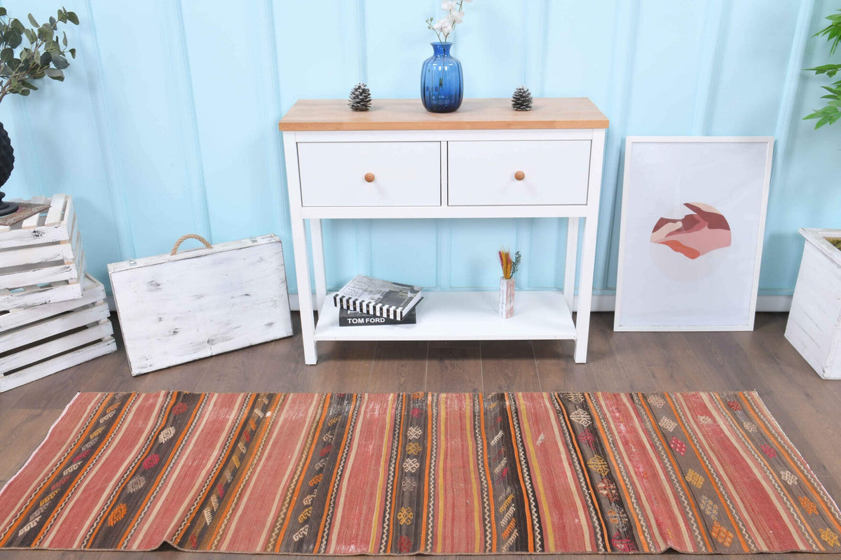 El yapımı vintage yolluk 71x224 cm çizgili desenli yün - detay görünümü