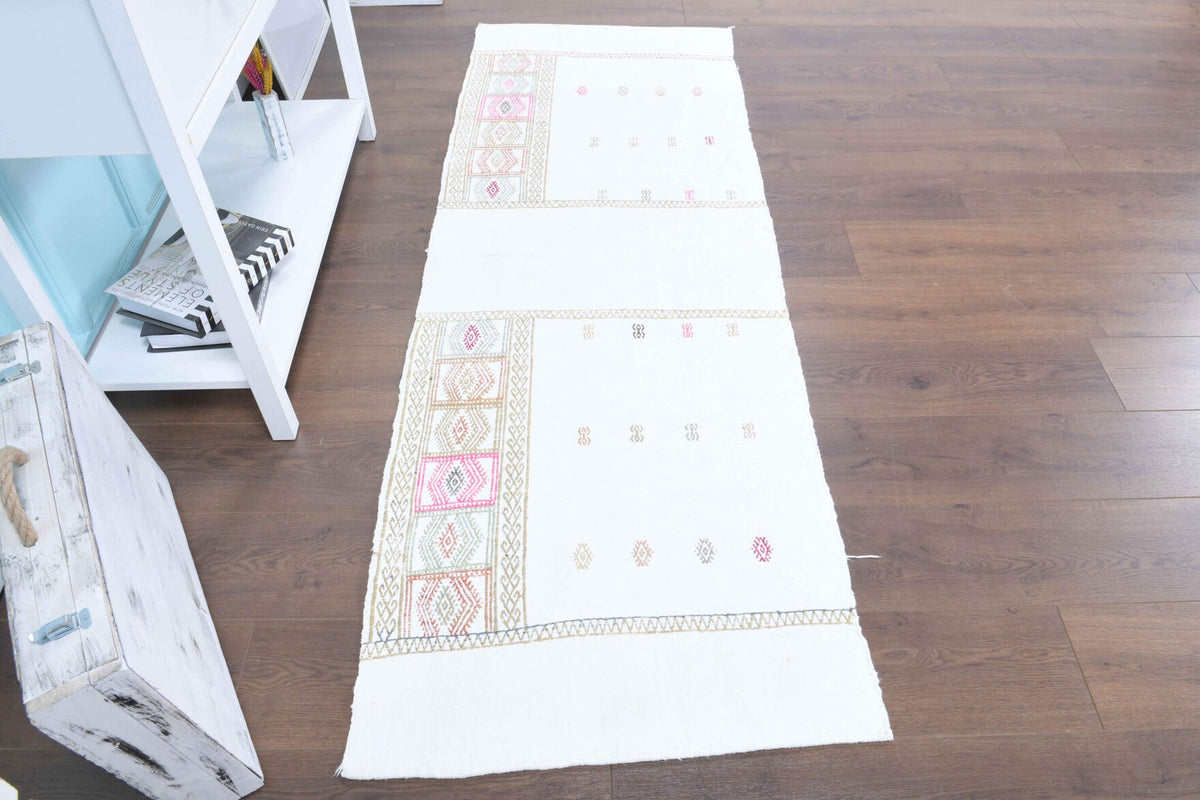 El yapımı vintage yolluk 74x211 cm düz desenli yün - detay görünümü
