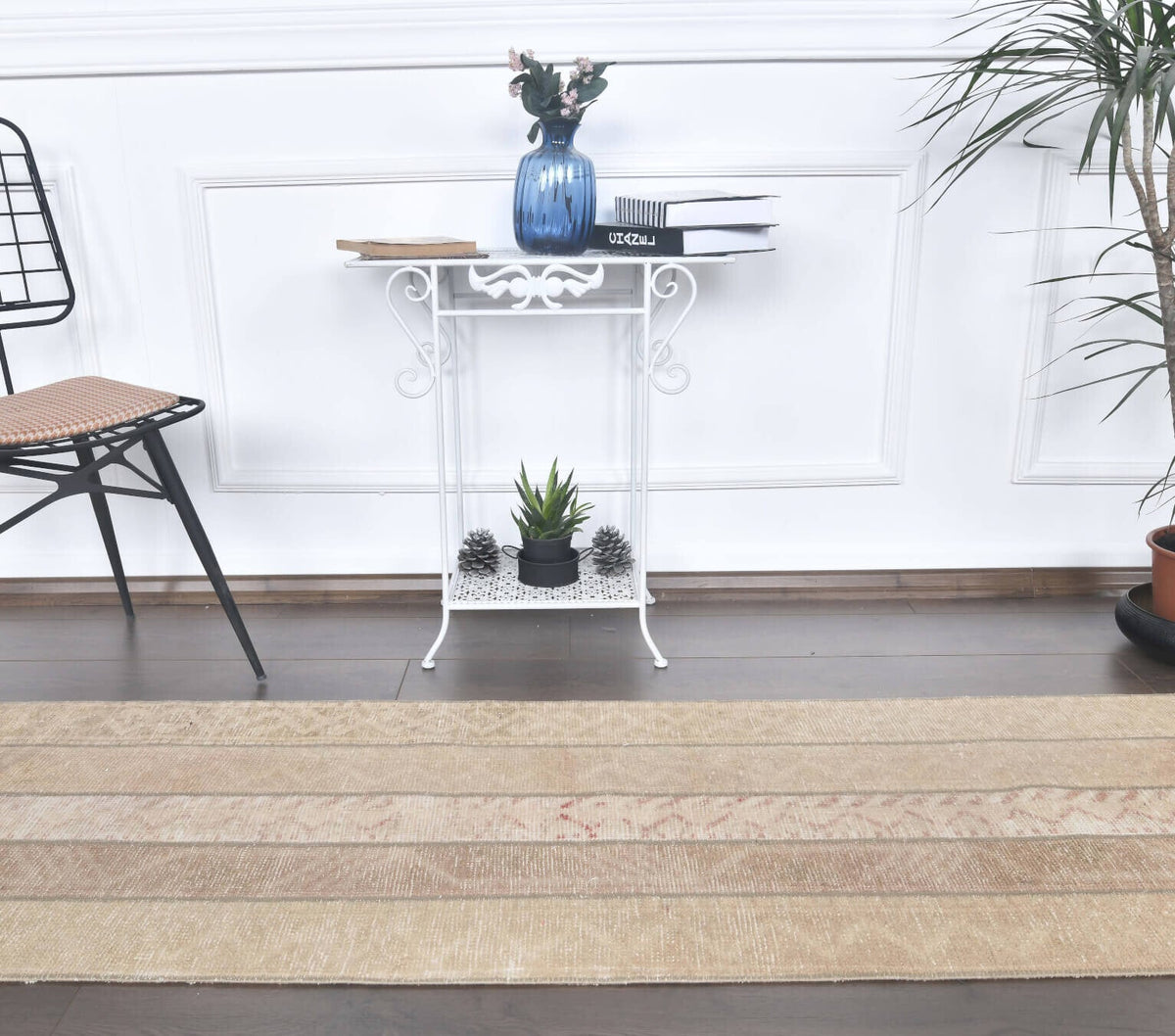 El yapımı vintage yolluk 64x246 cm düz desenli yün - detay görünümü
