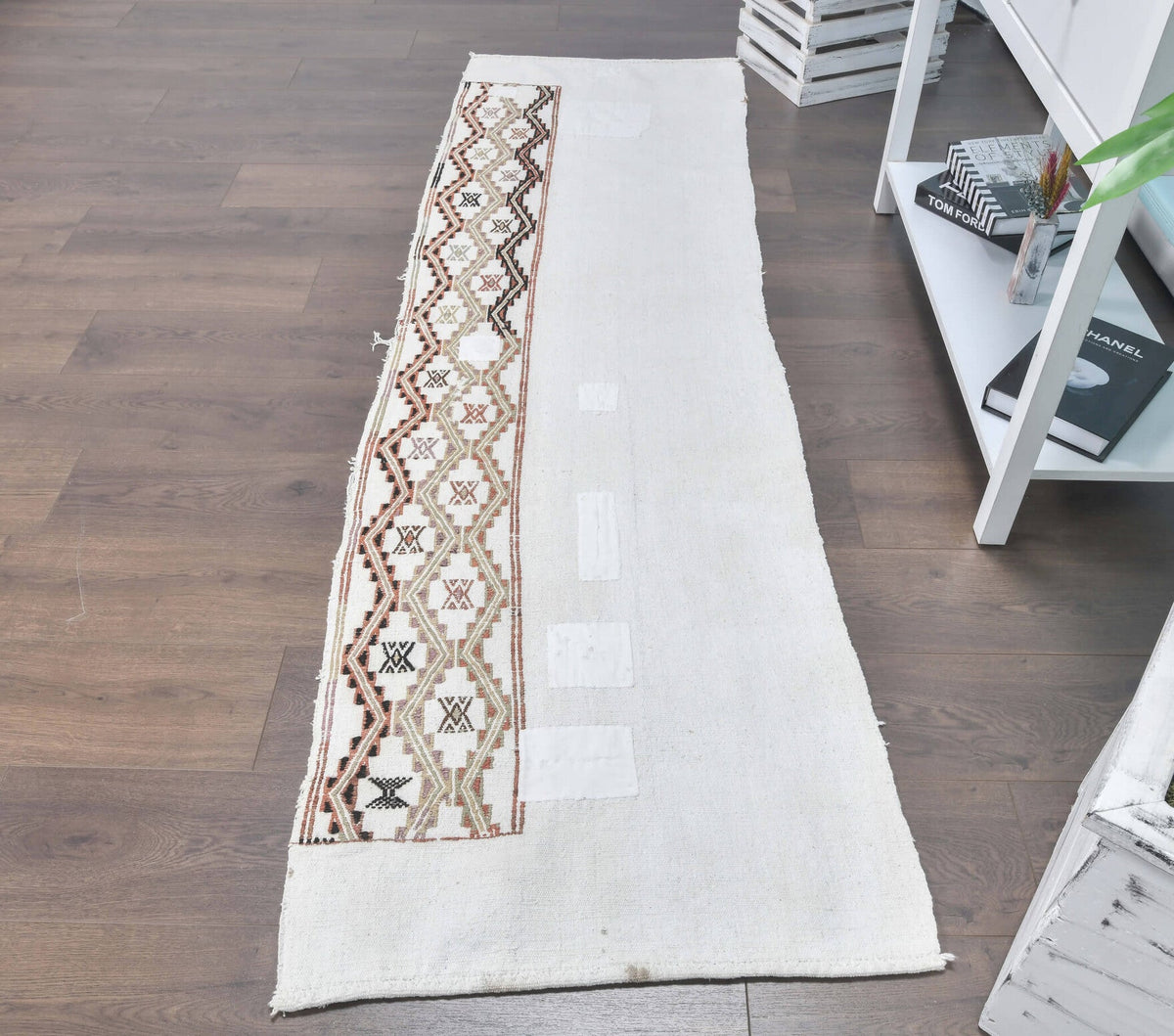 El yapımı vintage yolluk 71x234 cm düz desenli yün - detay görünümü