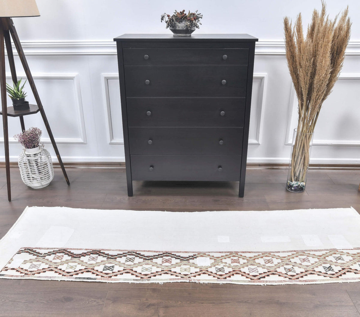 El yapımı vintage yolluk 71x234 cm düz desenli yün - yakın çekim doku detayı