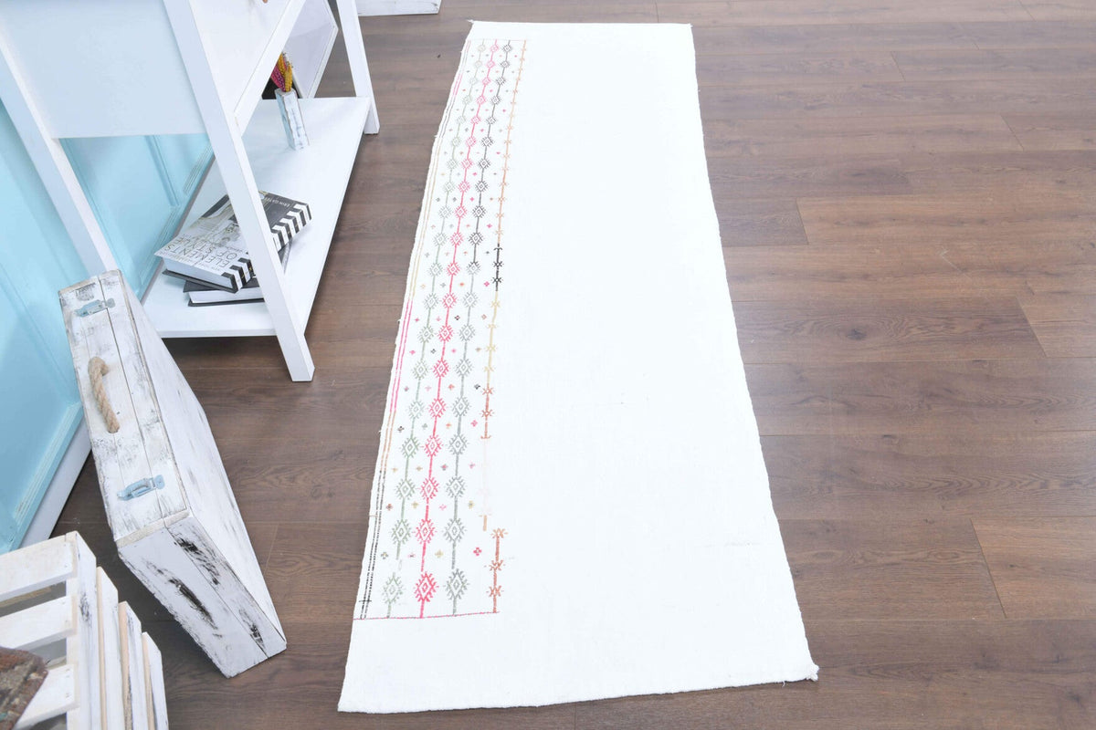 El yapımı vintage yolluk 74x229 cm düz desenli yün - detay görünümü