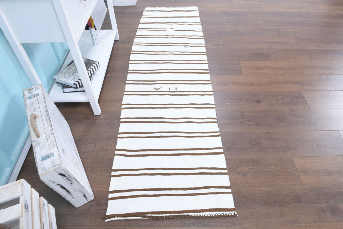 El yapımı vintage yolluk 64x231 cm çizgili desenli yün - detay görünümü