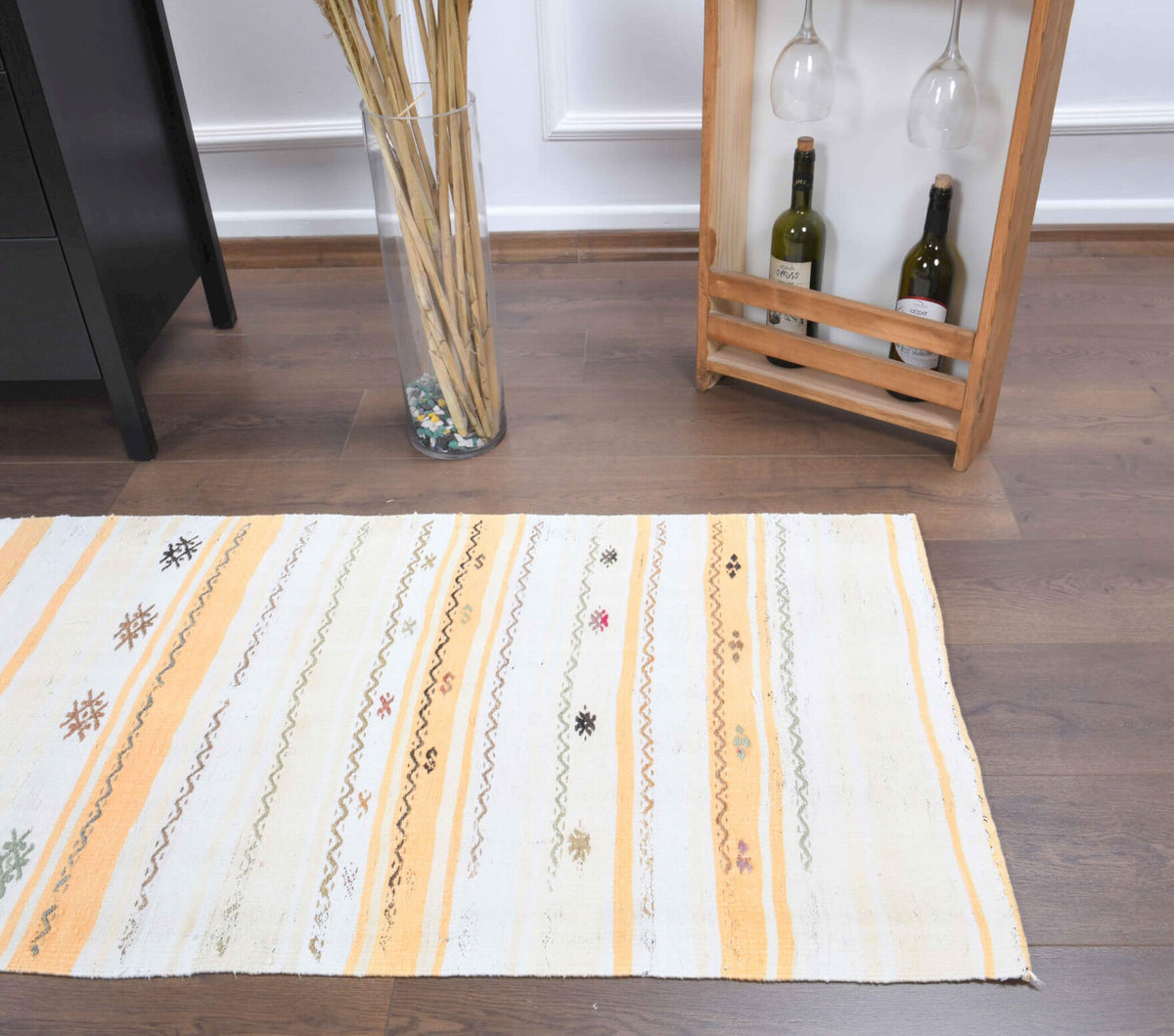 Vintage yolluk 67x254 cm – turuncu ve bej çizgili, el dokuma