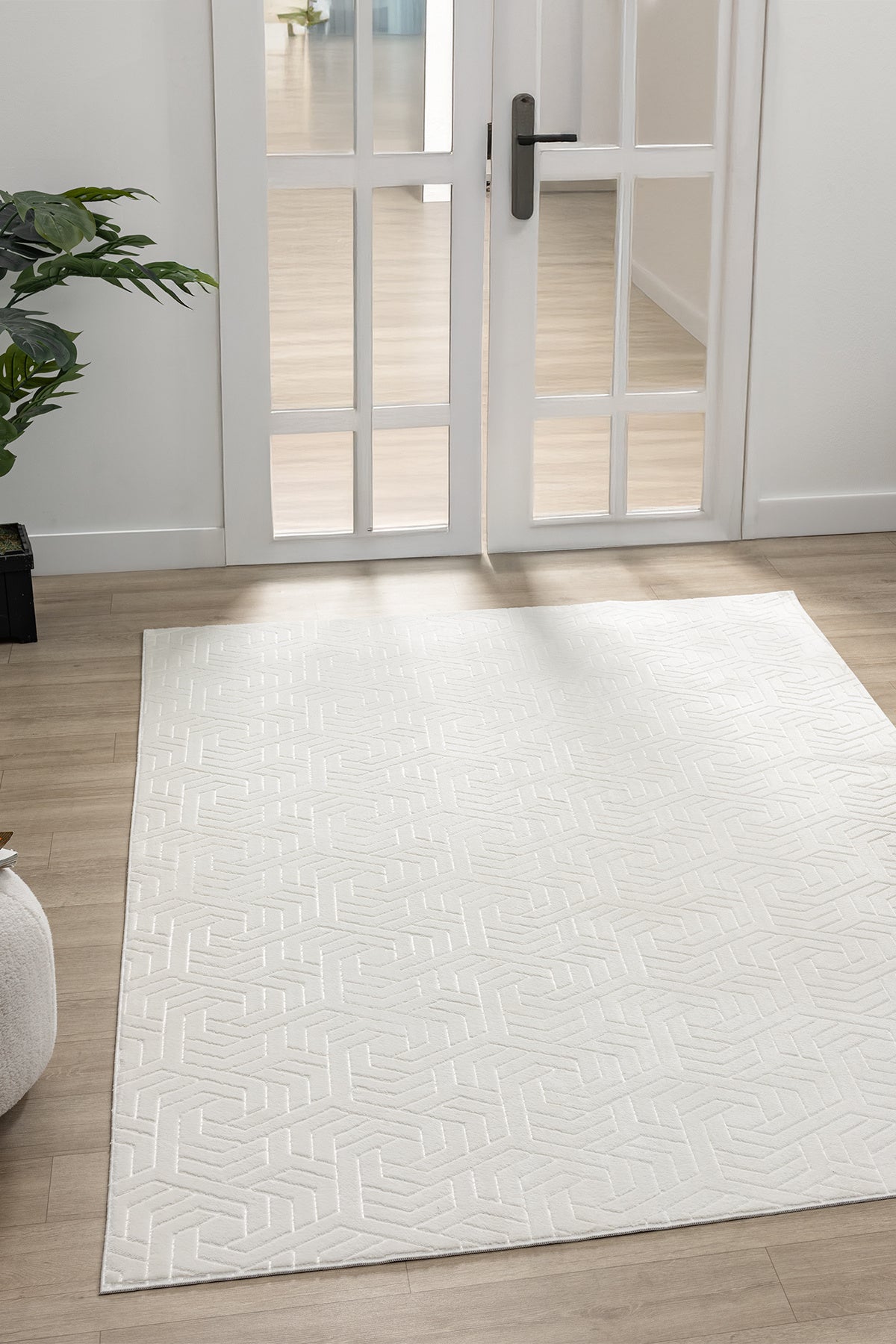 Ekru 3D Geometrik Desenli Modern Halı