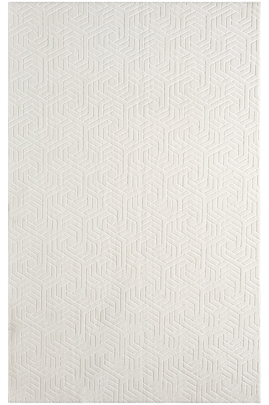 Ekru 3D Geometrik Desenli Modern Halı