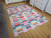 Grauer Vintage-Teppich mit geometrischem Muster