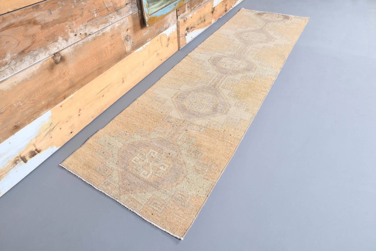 El yapımı vintage yolluk 81x284 cm tribal desenli yün - yakın çekim doku detayı