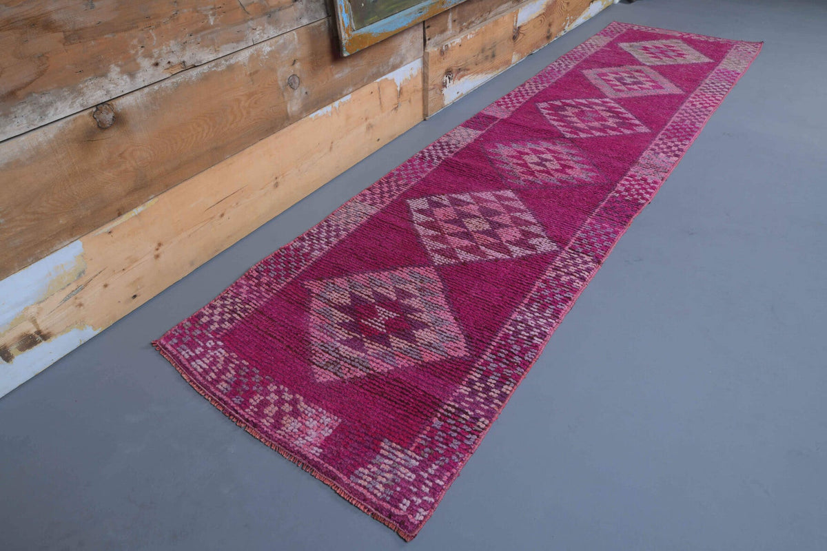 1970'lerden Anadolu kökenli geometrik desenli el dokuma vintage yolluk, 78x302 cm